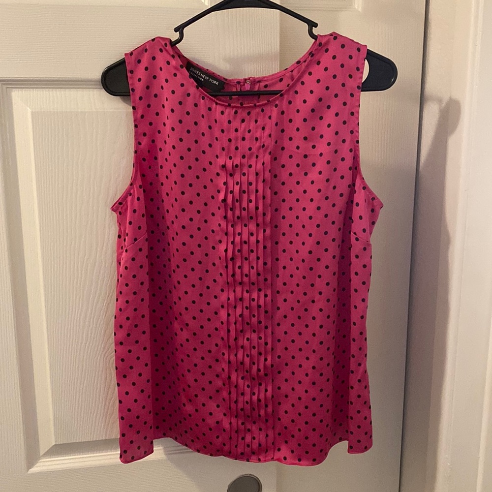 Pink polka dot blouse